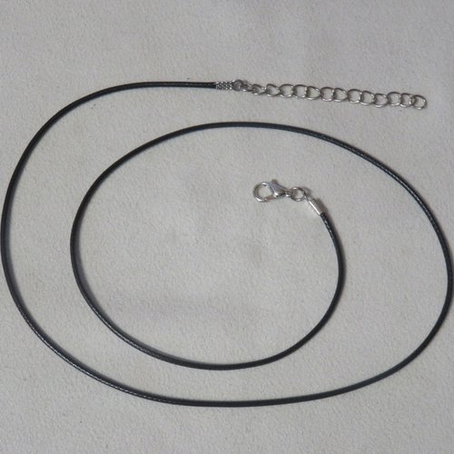 Colliers cordon ciré noir 56cm avec chainette et mousqueton - lot de 10 apprêt pour bijoux