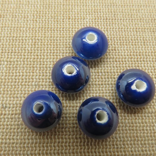 Perles céramique soucoupe bleu 12mm - lot de 5
