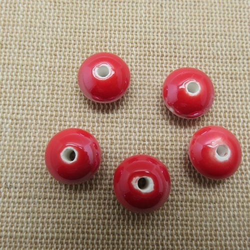 Perles céramique soucoupe rouge 12mm - lot de 5