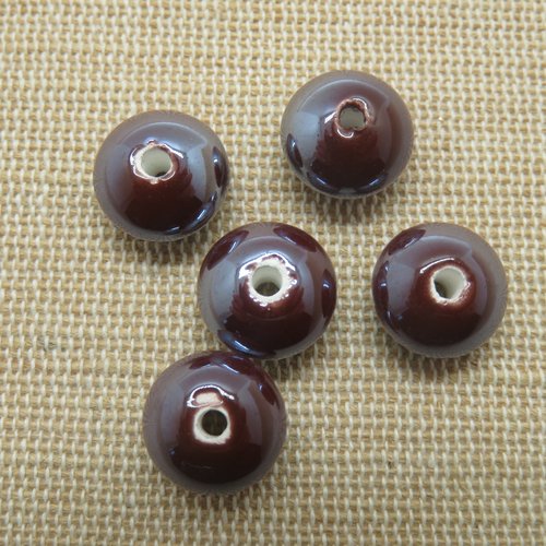 Perles en céramique soucoupe marron 12mm - lot de 5