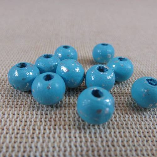 Perles en bois bleu argenté 8mm ronde - lot de 20