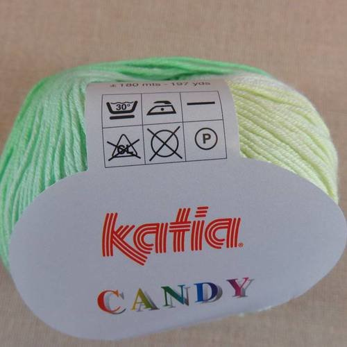 Coton katia candy vert jaune blanc pelote fil 100% coton