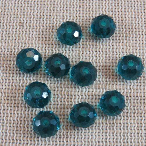 Perles verre à facette bleu paon 8mm - lot de 20