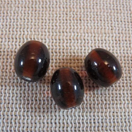 Perles de verre ovale marron 10mm - lot de 3