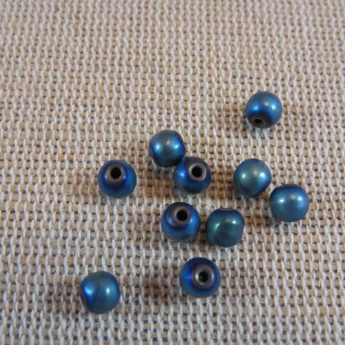 Perles hématite ronde vert bleu 4mm - lot de 20