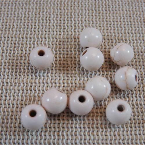 Perles howlite beige 6mm ronde - lot de 10