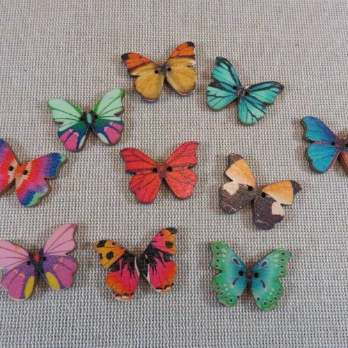 Boutons papillon en bois bouton de couture - lot de 10