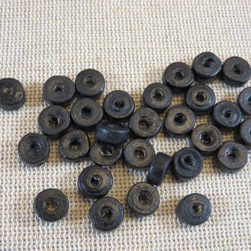 Perles rondelle palet bois noir 8mm - lot de 30
