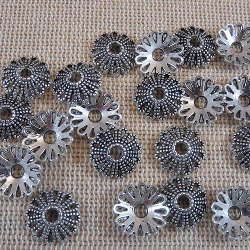Coupelles fleur 12mm filigrané métal coloris argent vieilli - lot de 20 apprêt pour bijoux