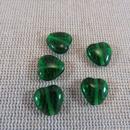 Perles en verre cœur vert 10mm - lot de 10