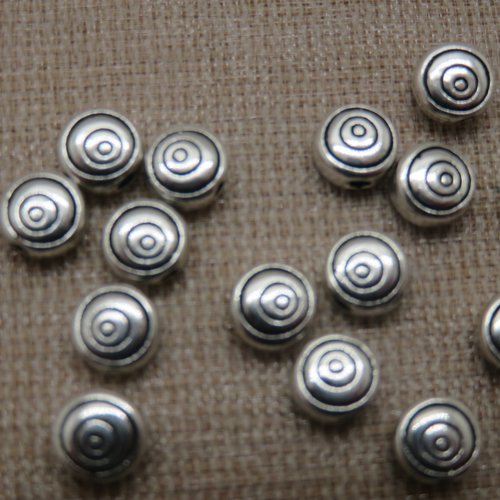 Perles gravé cercle effet spirale 6mm métal ton argenté - lot de 10