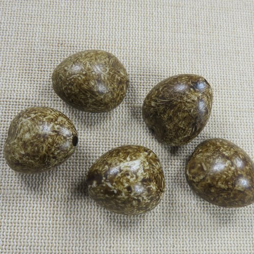 Grosse perles effet graine marron 25mm acrylique - lot de 5