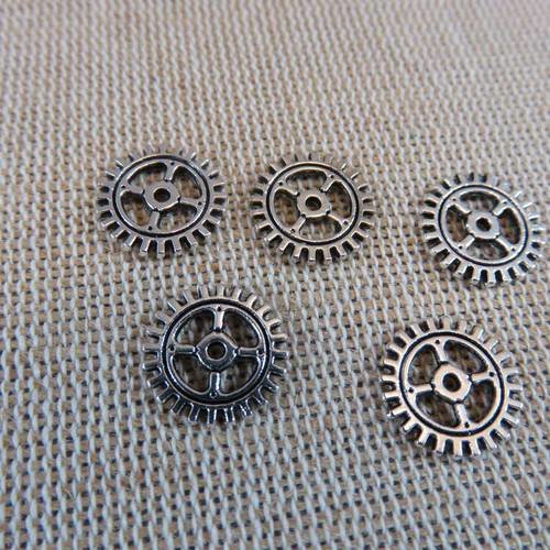 Breloques engrenages steampunk pendentif métal argenté 12mm - lot de 15