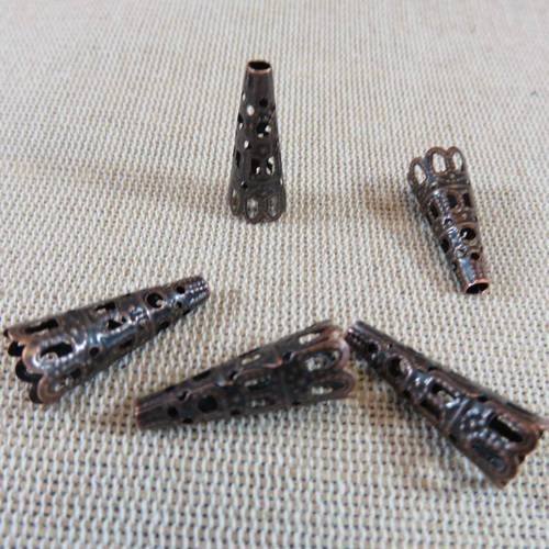 Coupelles cône filigrané métal couleur cuivre vieilli apprêt pour bijoux - lot de 10