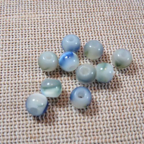 Perles en verre tacheté bleu vert 6mm - lot de 12
