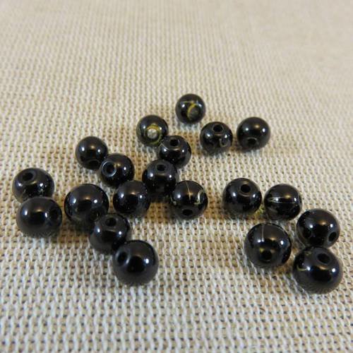 Perles en verre noir tréfilé doré 6mm ronde - lot de 20