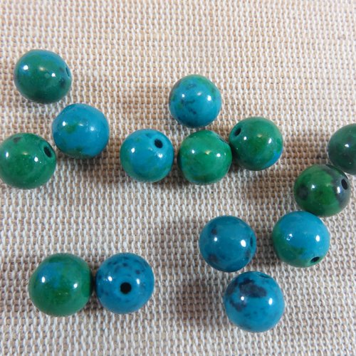 Perles chrysocolle 8mm ronde bleu vert pierre de gemme - lot de 10