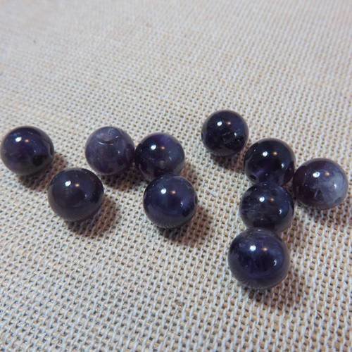 Perles améthyste ronde prune 8mm pierre de gemme - lot de 10