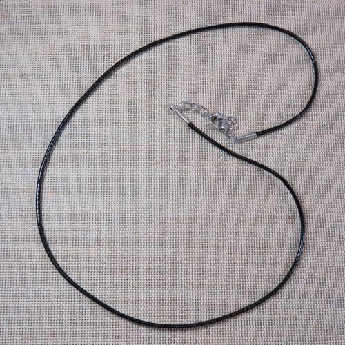 Colliers cordon ciré noir 47cm avec chainette et mousqueton apprêt pour bijoux - lot de 10