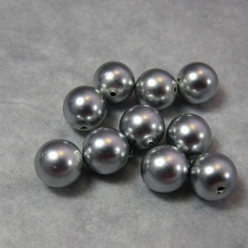 Perles ronde grise argenté 8mm acrylique - lot de 18