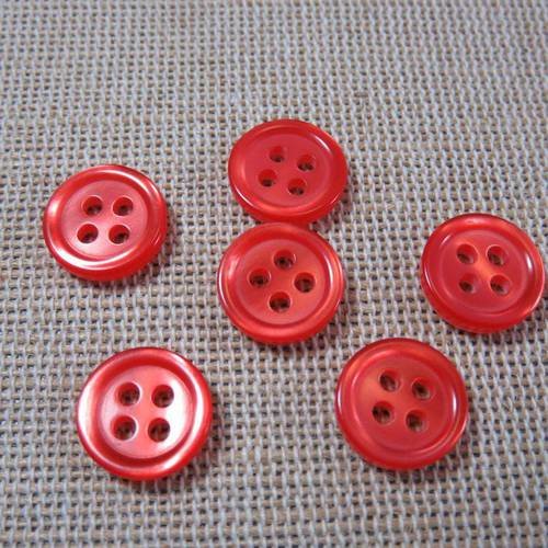 Boutons rond rouge 11mm bouton couture à trous - lot de 6