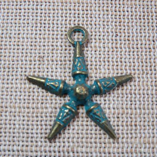 Pendentifs étoile bronze patiné breloque bohème 25mm - lot de 5