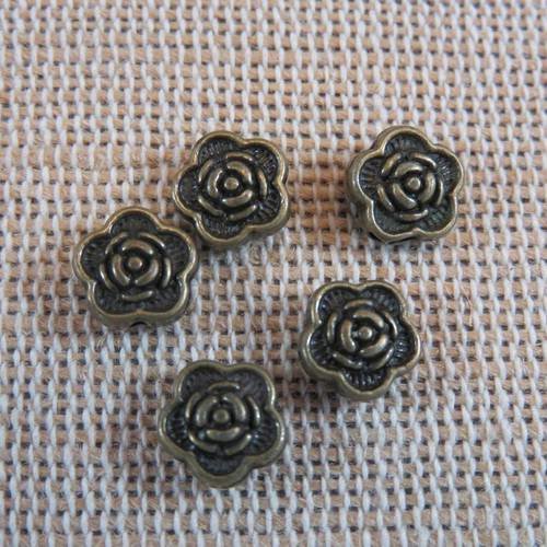 Perles fleur bronze 7mm rose en métal - lot de 5