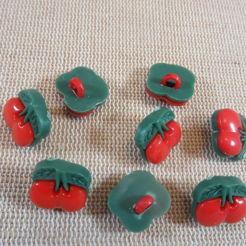 Boutons cerise rouge et vert 13mm fruit bouton de couture - lot de 10