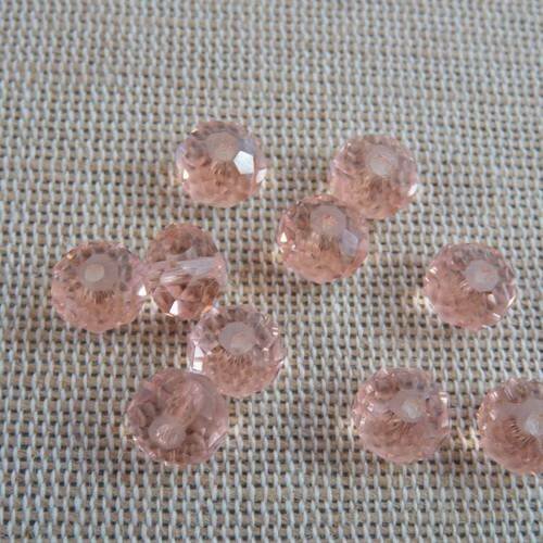 Perle en verre rose saumon 8mmx6mm à facette - lot de 25