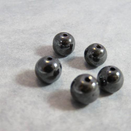 Perles hématite 8mm ronde noire - lot de 10