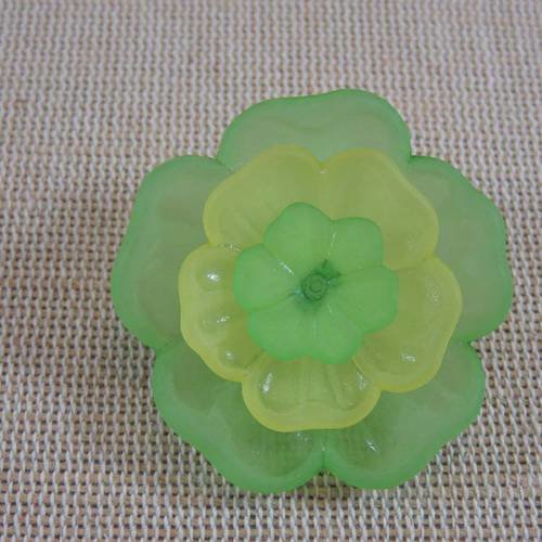 Grand bouton fleur 38mm couleur vert jaune unionknopf