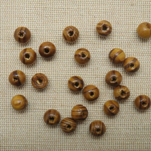 Perles en bois de pin marron clair 8mm - lot de 25