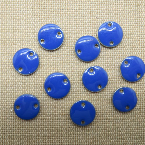 Breloques rond bleu émaillé pendentif sequins 12mm - lot de 10