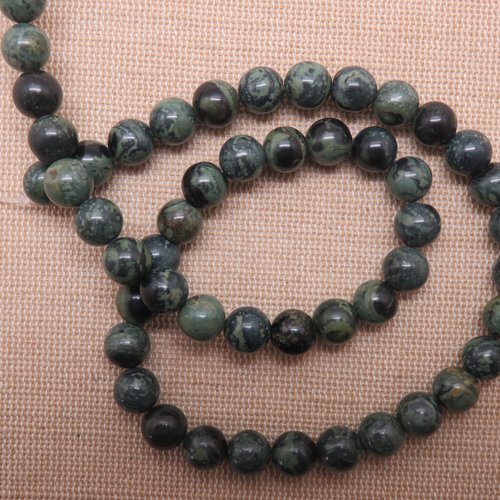 Perles jaspe kambaba 8mm ronde vert foncé pierre de gemme - lot de 10