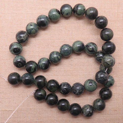 Perles jaspe kambaba 10mm ronde vert foncé pierre de gemme - lot de 10