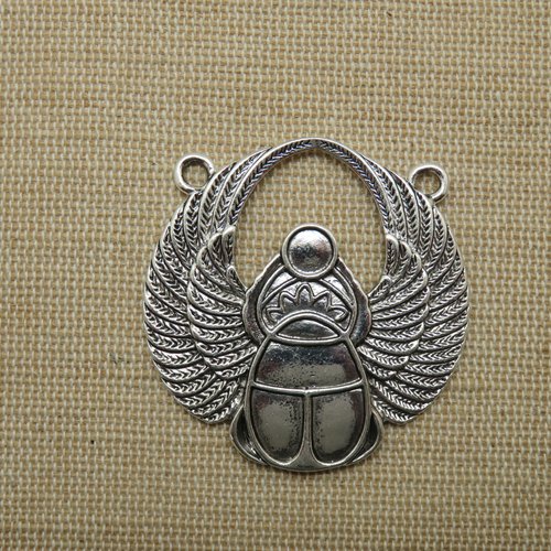 Pendentif connecteur scarabée khéper argenté 42mm