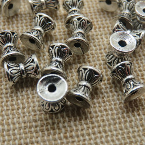 Perles double-cône métal 8mm couleur argenté - lot de 13