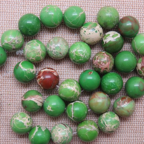Perles jaspe impériale verte ronde 10mm effet sédiment marin pierre de gemme - lot de 5