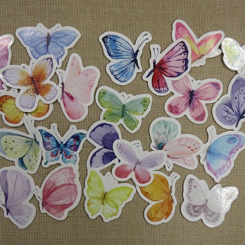 Étiquettes autocollant papillon scrapbooking - stickers papier autocollant / 23pcs