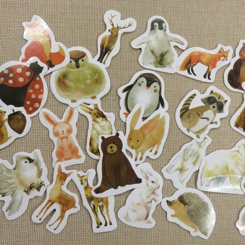 Étiquettes renard autocollant lapin scrapbooking - stickers animaux forêt papier / 23pcs