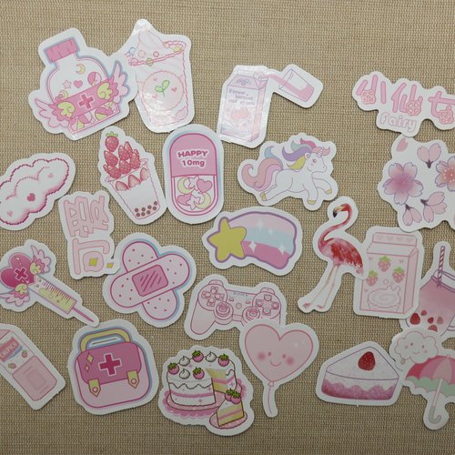 Étiquettes girly rose autocollant scrapbooking - stickers bullet