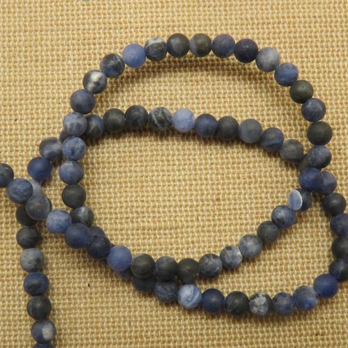 Perles sodalite bleu mat effet givré 4mm pierre de gemme - lot de 10