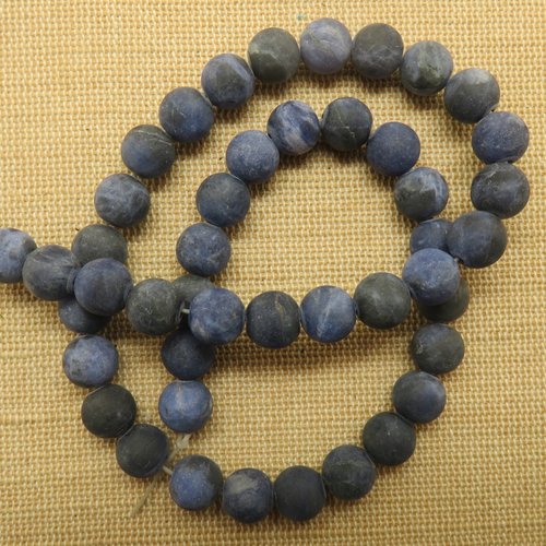 Perles sodalite bleu mat effet givré 8mm pierre de gemme - lot de 10