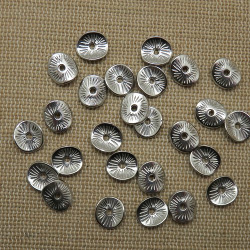 Perles rondelle ondulé métal coloris argenté 10mm - lot de 20