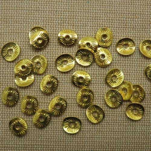 Perles rondelle doré ondulé en métal 10mm - lot de 20