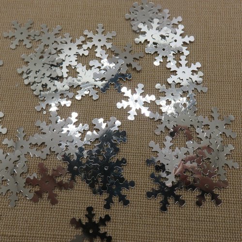 Paillettes flocon de neige argenté 19mm en pvc décoration de noël - lot de 50