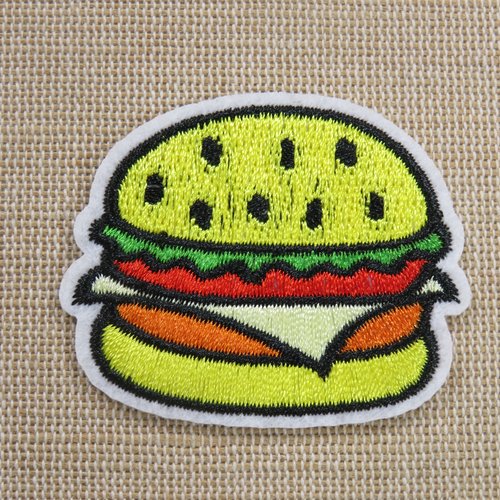 Patch hamburger écusson thermocollant 50mm pour vêtement