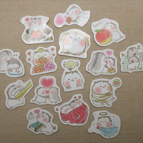 Étiquettes autocollant hamster kawaii scrapbooking - stickers animaux papier autocollant / 15pcs