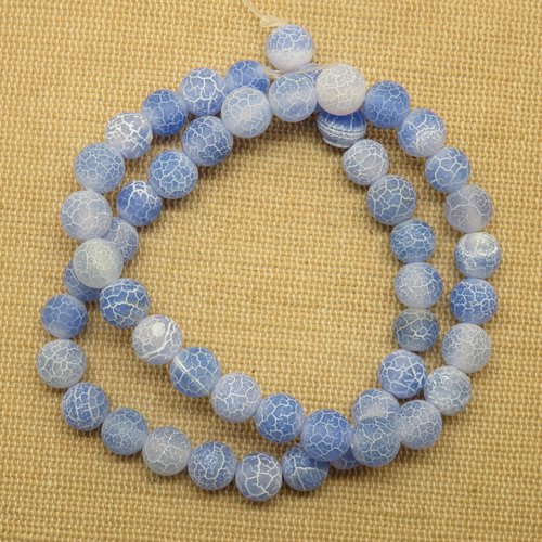Perles agate 8mm bleu givré pierre de gemme - lot de 8