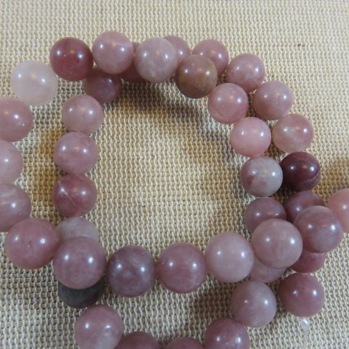Perles lépidolite 8mm rose pierre de gemme - lot de 10
